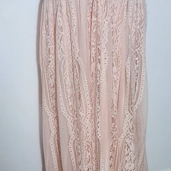 Peachy Pink Lace Formal Maxi Dress Size 2X Pink Formal Wedding Guest Dress - Image 5