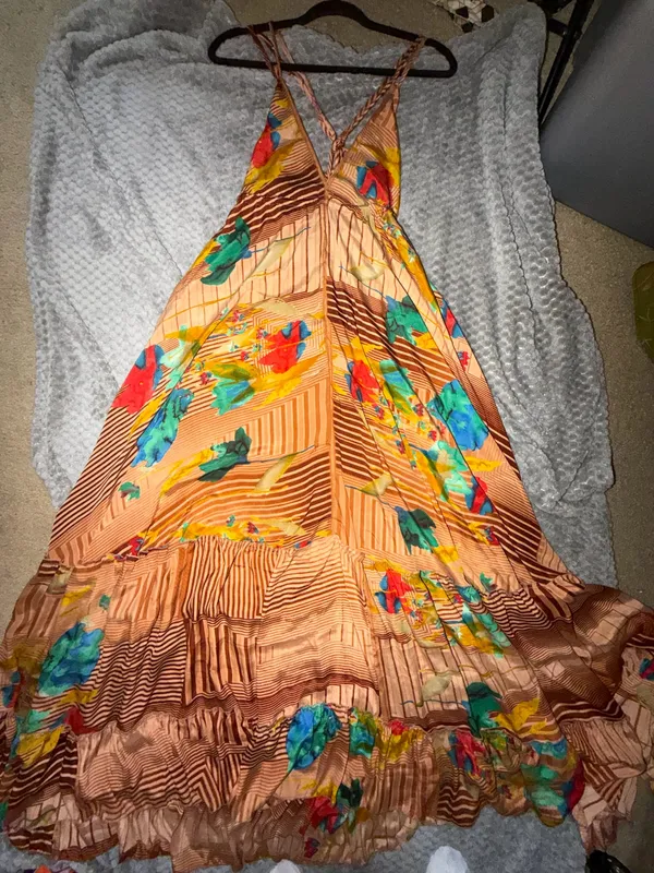 Indian Silk Bohemian Halter Maxi Dress - Image 4