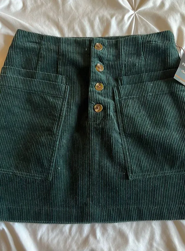 Corduroy Green Button Skirt Size M - Image 3