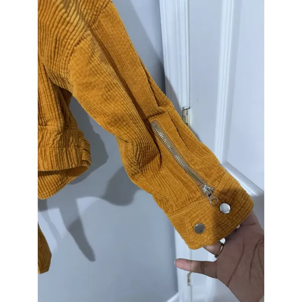 New Free People Jacket Small Slouchy Dolman Moto Corduroy Biker Caramel Orange - Image 10