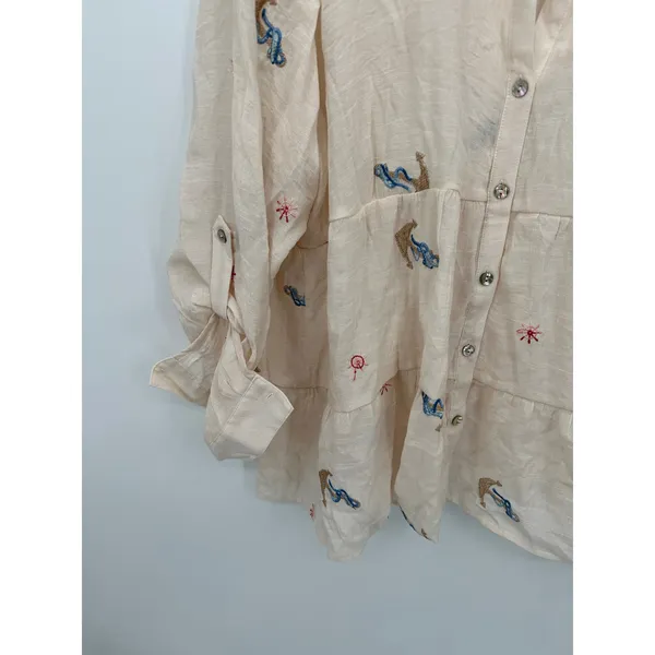 Hope Springs Nautical Button Front Shirt Women Sz XXL Cream Sheer Cruise Anchor‎ - Image 5
