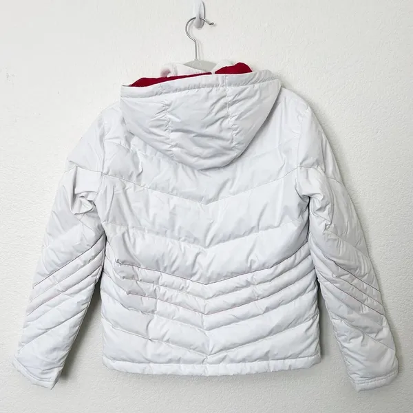 [Spyder] White Winter Puffer Ski Snowboard Jacket Hooded Rainbow Seams Size 4 - Image 2