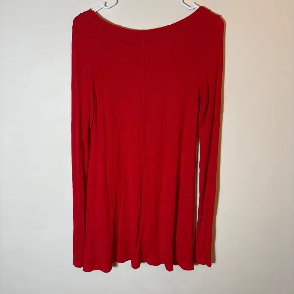 Free People Red Ribbed Knit Long Sleeve Top‎ High Low Hem Size Small - Image 5