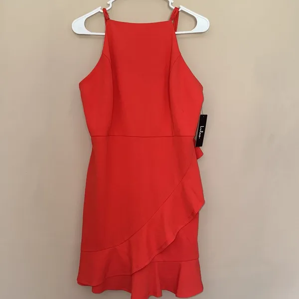 Lulus Great Things‎ Ruffled Bodycon Coral Red Dress Size XL - Image 3