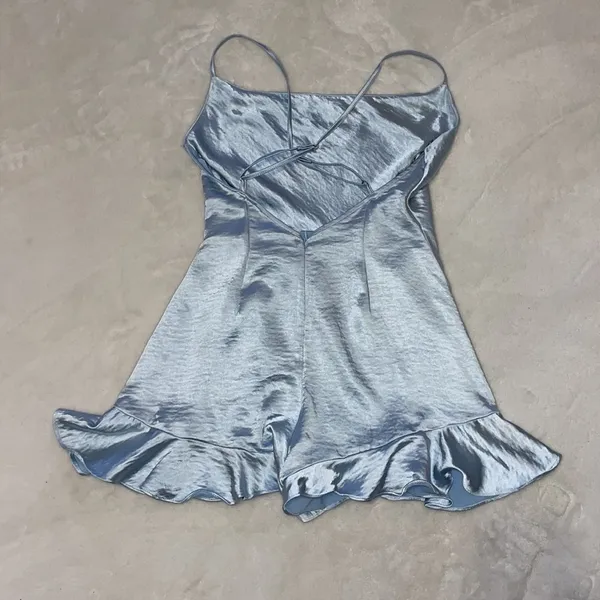 American Threads Light Blue Satin Ruffle Romper - Image 3
