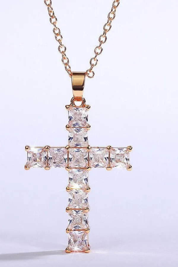 Gold Cross Necklace CZ Cubic Zircon Diamond Pendant, Jesus, Church, Bling - Image 3