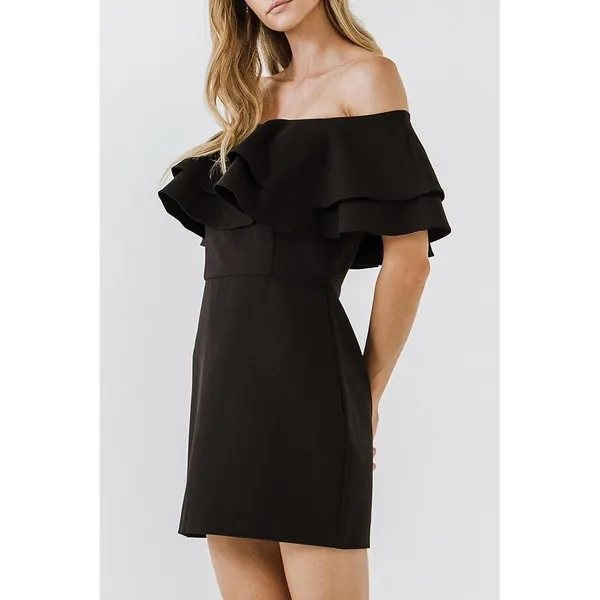 Endless Rose Ruffle Off-The-Shoulder Mini‎ Dress - Black Medium NWT - Image 4