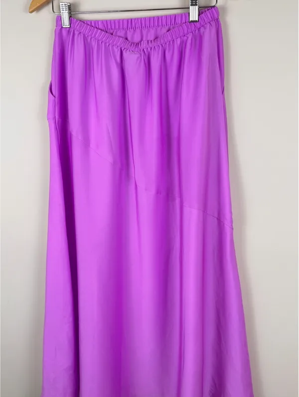 A New Day Purple Satin A-Line Maxi Slip Skirt Size Small Elastic Waist - Image 5