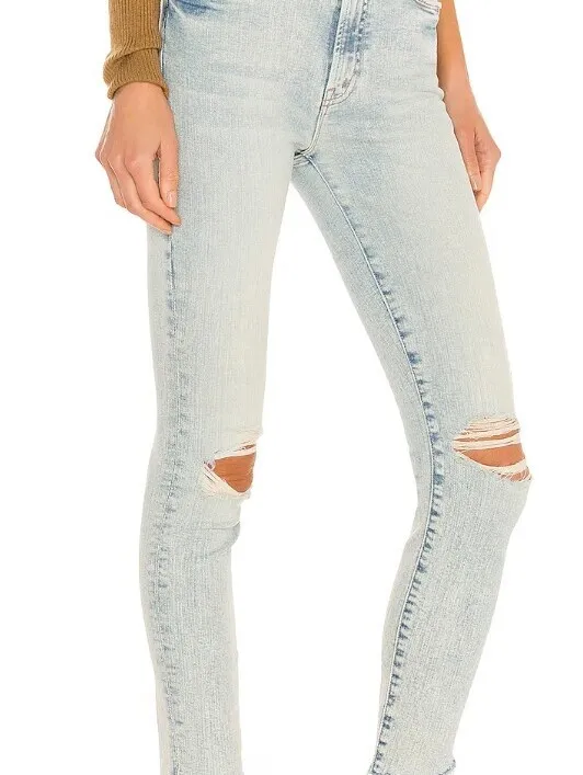 MOTHER The Stunner Zip Ankle Step Fray Distressed Light Wash Jeans - Size - 24 - Image 3