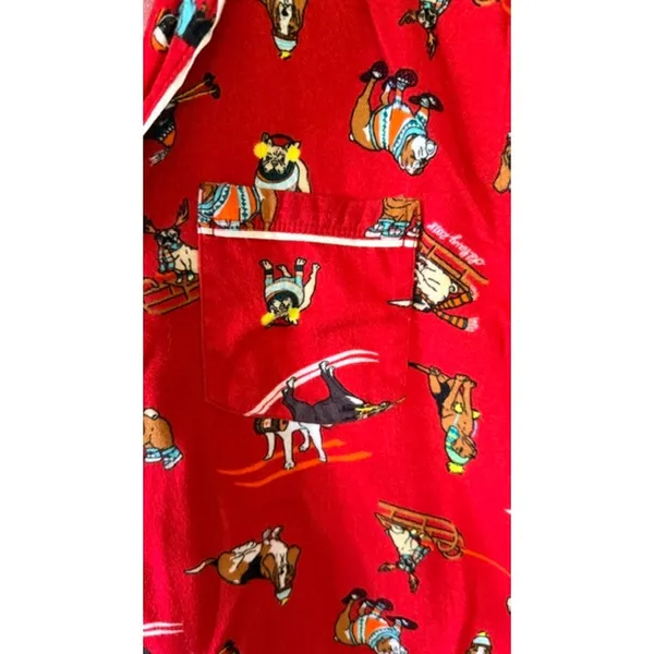 Old Navy Women’s Red Dog Print Pajama Set Button Front Shirt Pants Size Medium - Image 5