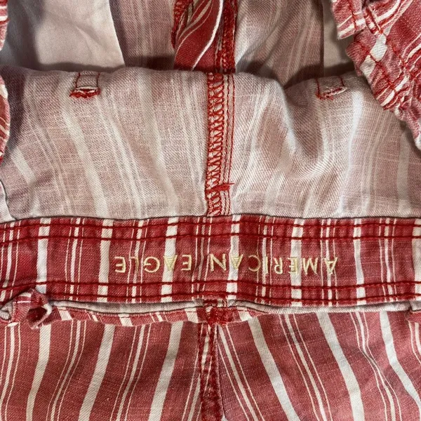 American Eagle Size 10 Red White Striped Linen Blend High Rise Shorts - Image 4