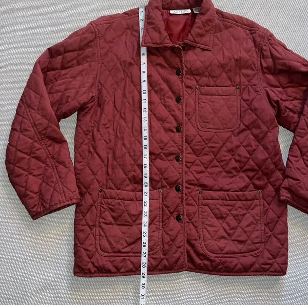 Women’s Vintage Maroon Red Quilted Coat Lined Sz L - Image 3