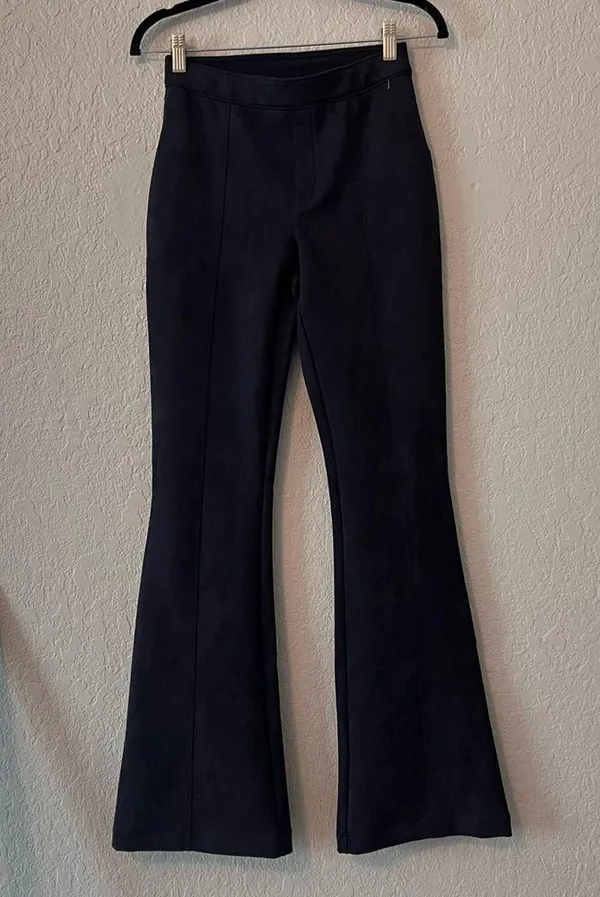SPANX Pants Womens Sz SMALL Faux Suede Flare Bootcut DARK BLUE #78 - Image 11