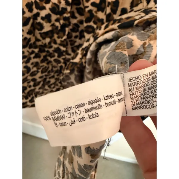 Zara Mini Dress Womens XS‎ Brown Leopard Print Button Front Cotton Short Sleeve - Image 6