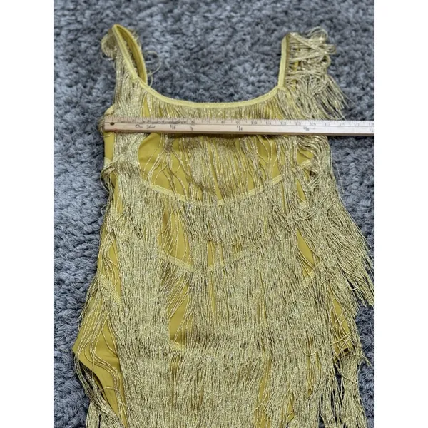 Women’s Yellow Gold Flapper Fringe Gypsy Mini Dress Low Back Party Dance Size S - Image 9
