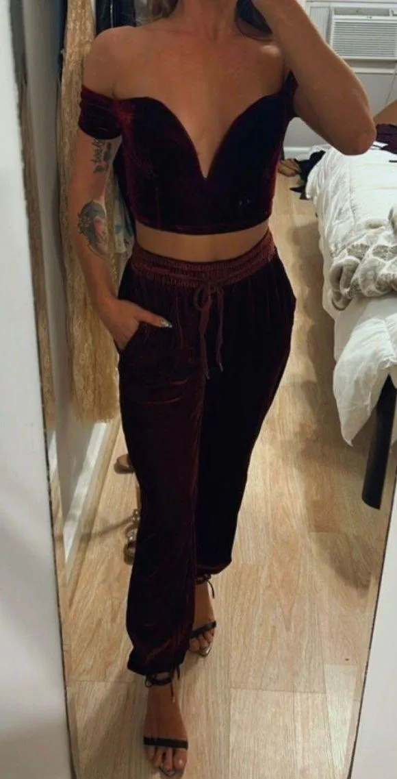 Velour Maroon Joggers - Image 2