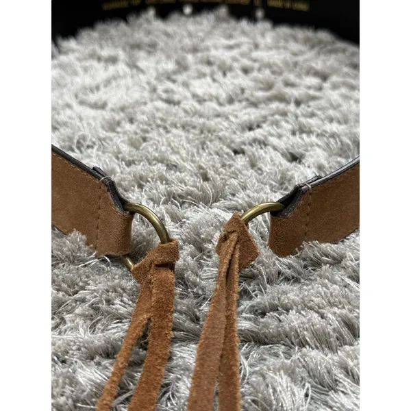 Boho Fringe Brown Leather Belt Womens XL O Ring Tie Waist Western Festival - Image 5