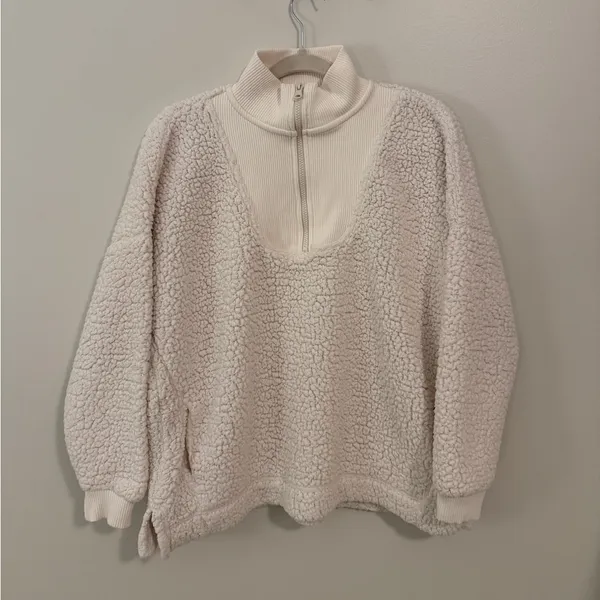 Aerie Sherpa white quarter zip sweater - Image 3