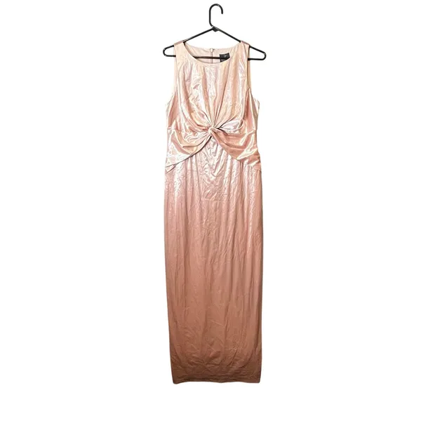 Adrianna Papell Velvet‎ Twist Front Maxi Dress Blush Pink Sz 12 Wedding Formal - Image 3
