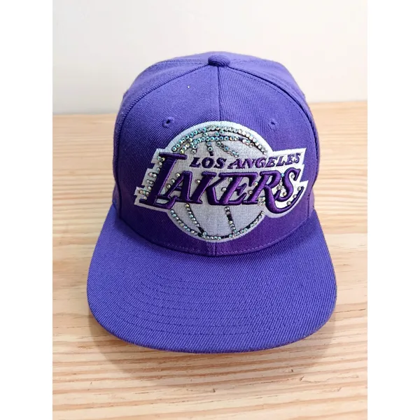 Mitchell & Ness LA Lakers Snapback Hat Purple NBA Rhinestone Logo Cap - Image 3