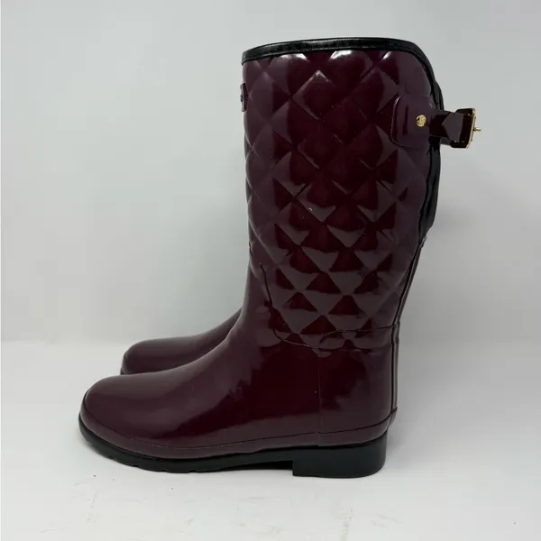 Hunter Refined Gloss Quilted Rain Boots Size US 8 - Image 4