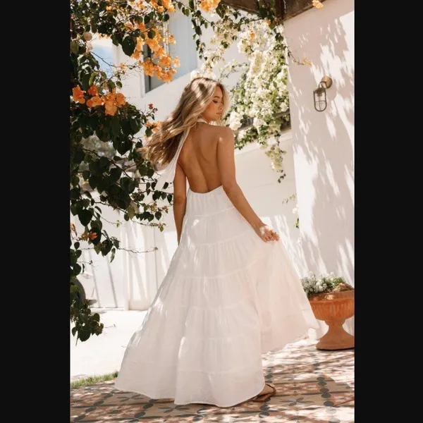Petal & Pup Plara White Halterneck Maxi Dress M - Image 2