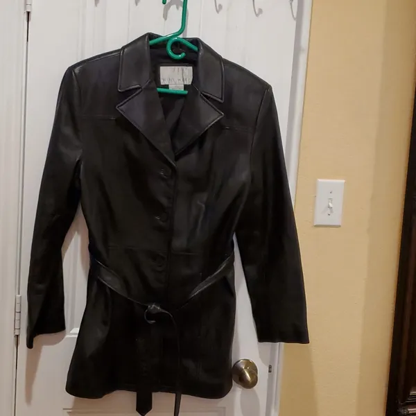 Nine West Black Leather Jacket with BeltSize L - Image 3