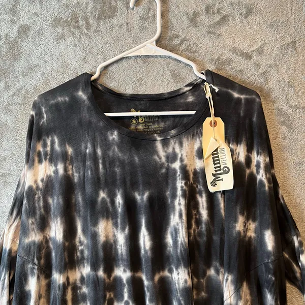 Mumu Yellow Tunic Newsie Tie Dye Size Small Black‎ Gray White New - Image 7