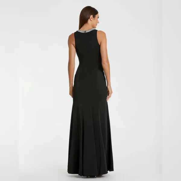 Mac Duggal‎ NWT Stunning Embellish Neck Sweep Train Trumpet Gown Size 4 Black - Image 2