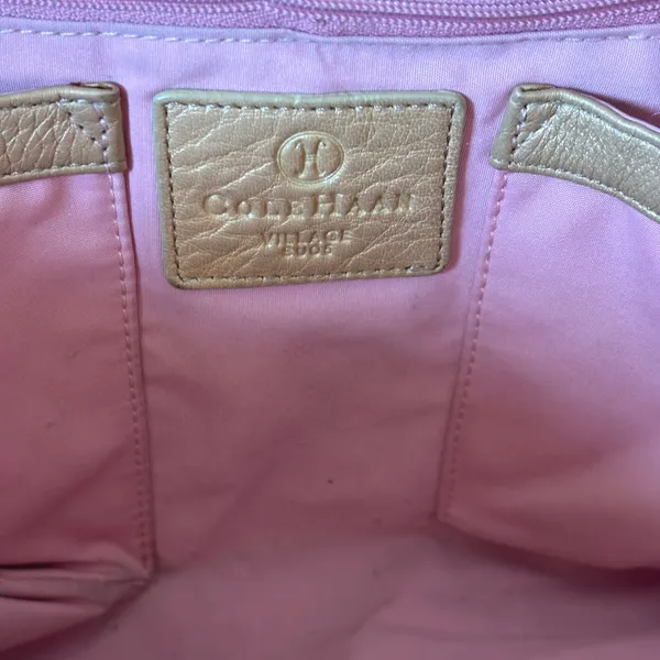 Cole Haan Gold Pebbled Leather Large Hobo Bag Pink Interior‎ - Image 7