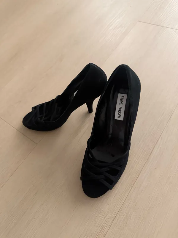Steve Madden Black Suede Peep Toe Strappy Heels - Image 3