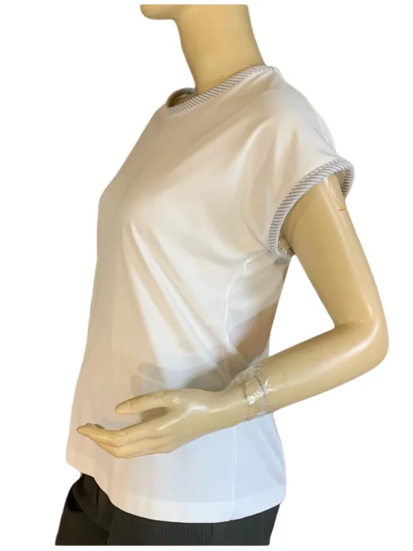 Vintage 1980'S White With Gray Accents Cap Sleeve Knit Tee Shirt (S) - Image 3