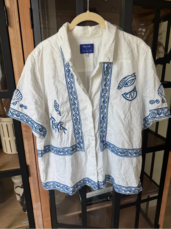 Lisa Says Gah! Linen Madewell Embroidered Button-Front Shirt short sleeve top - Image 2