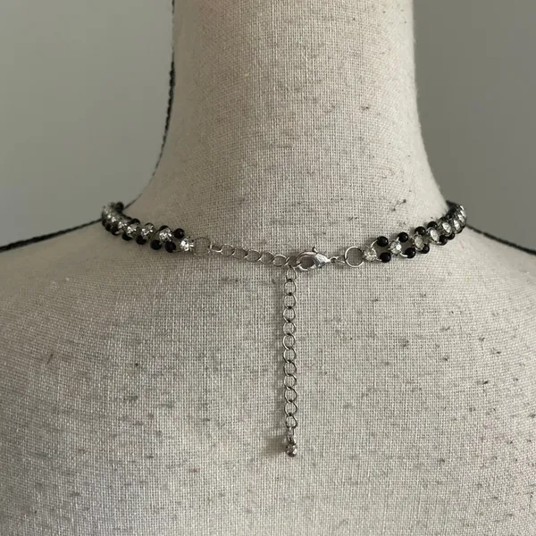 Sparkly Black Crystal‎ Rhinestone Necklace & Earrings Set Matching Event Demure - Image 5