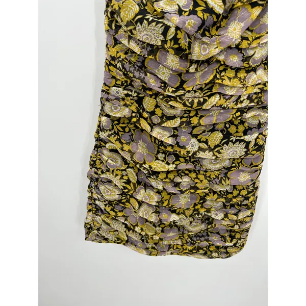 Zara Women Metallic Floral One Shoulder Mini Ruffle‎ Bodycon Dress Multicolor M - Image 4