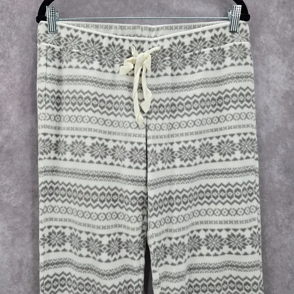 Old Navy White Gray Fleece Snowflake Sleep Pajama Bottoms‎ Pants M Medium - Image 3