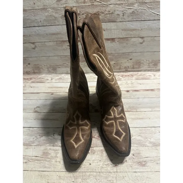 Justin Boots Western Cowgirl Women's Size 6.5 D Brown Cross Faith Brown Leather - Image 6