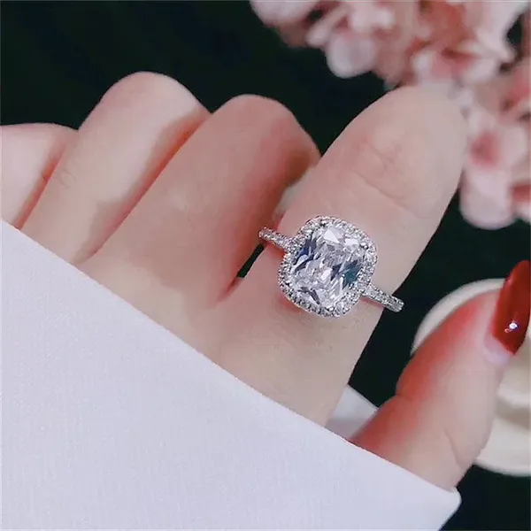 Cushion 3Ct Diamond square 925 logo silver ring engagement bridal 4 5 6 7 8 9 10 - Image 3