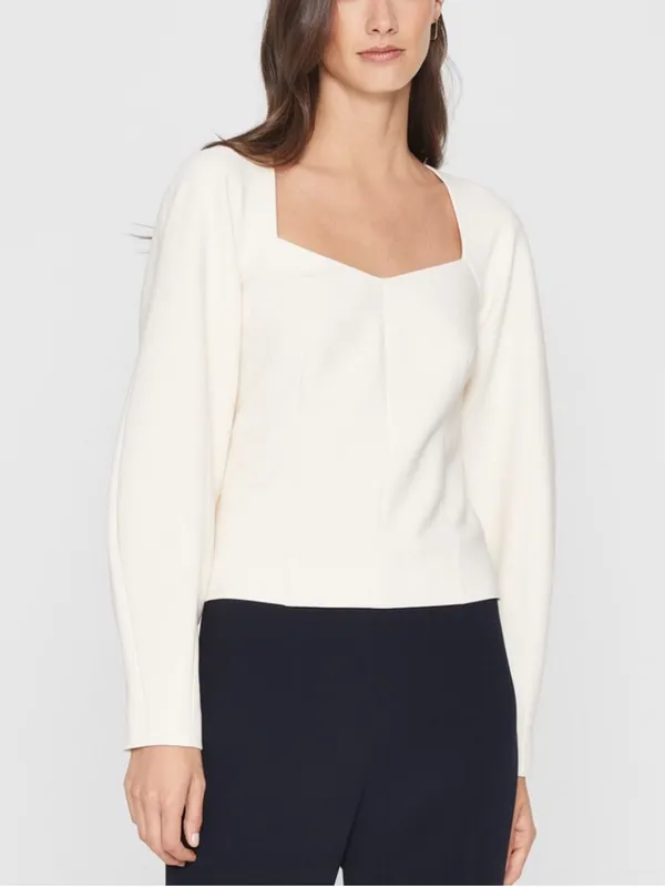 Club Monaco Square Neck Sculptural Sleeve Top in Egret - Image 2