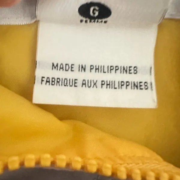 Columbia Packable Windbreaker‎ Jacket Womens Large Yellow Grey Hooded Full Zip - Image 6