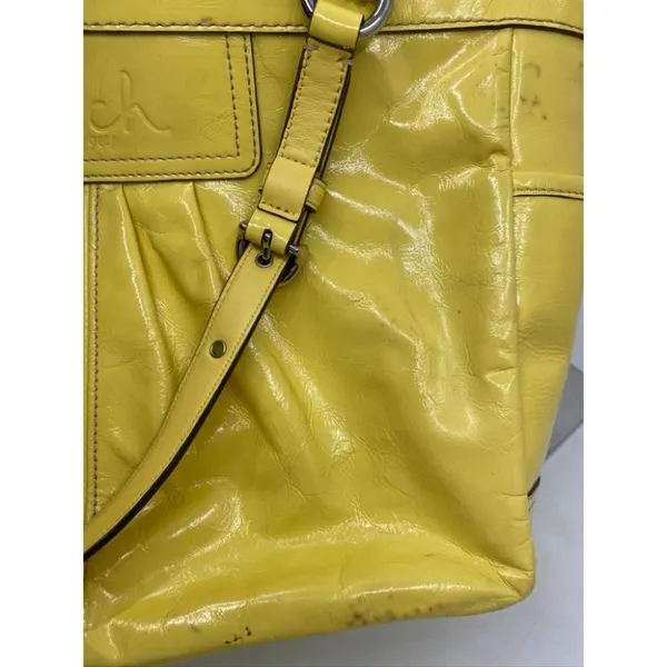 COACH Medium Patent Leather Shoulder Bag Yellow - Image 11
