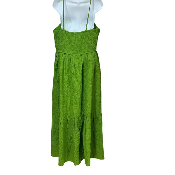 Dizzy Lizzy Green Seersucker Maxi Dress Womens XL Smocked Tiered Cotton Sundress - Image 4