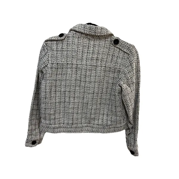 Zara Women's Black/White Tweed Pattern Button Front Collared Pocket Jacket, XS - Image 5
