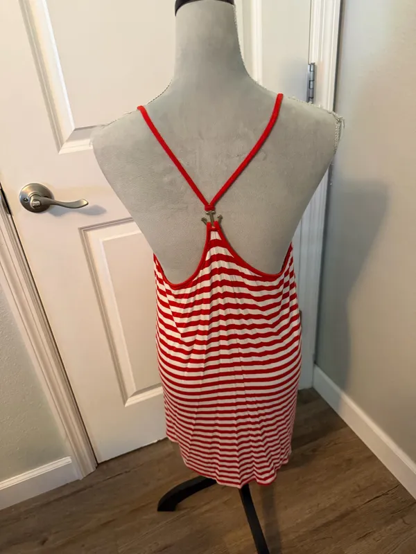 Cable & Gauge Red and White Striped Tank Top, Sz L - Image 2