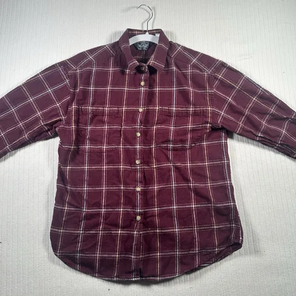 Woolrich Women’s Size 10 Plaid Flannel Button Front Long Sleeve Shirt Burgundy - Image 2