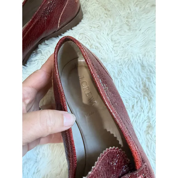J.Crew Oxblood Red Cracked Patent Leather Tassel Loafers Made in Italy Sz 7.5 - Image 10