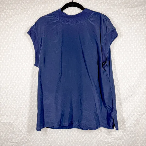 Athleta Dark Blue Silk Hybrid Short‎ Sleeve Top - Image 2