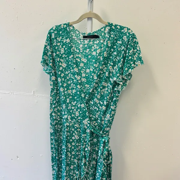 Zesica Green Floral Wrap Dress High Low Ruffle Short Sleeve Rayon Size‎ Large - Image 4