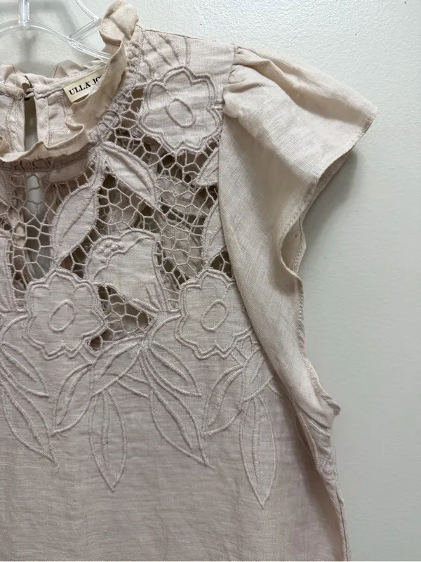 Ulla Johnson Aimee Linen Lace Eyelet Top Floral Embroidered Tan Size 4 - Image 7