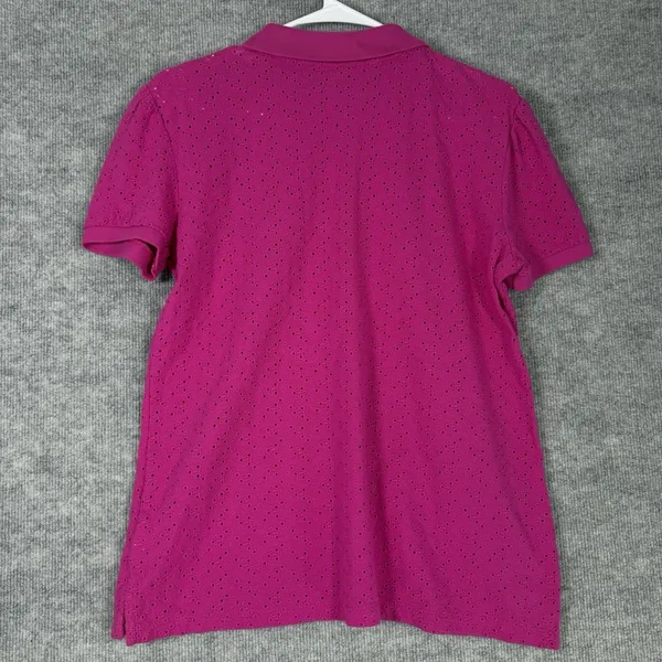Lauren Ralph Lauren Size-L Women Pink Short-Sleeve Eyelet Polo Shirt Top - Image 2